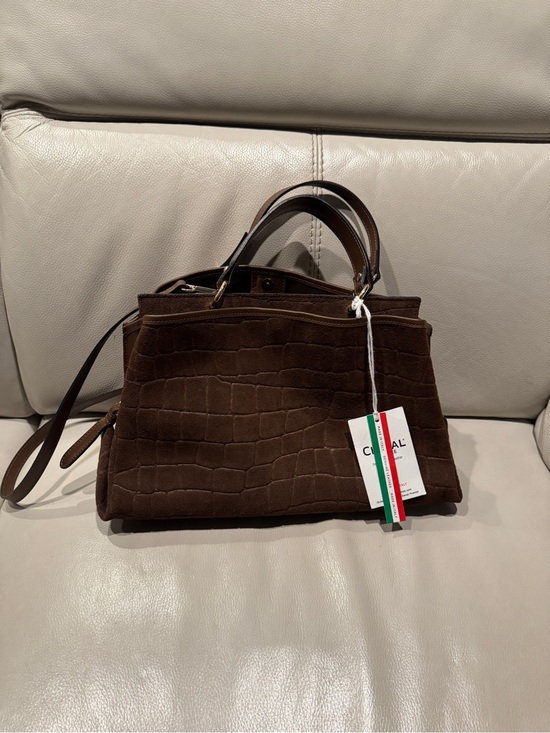 CHEVAL Handbags - Brown Croc-Embossed Suede Top-Handle Women’s Bag